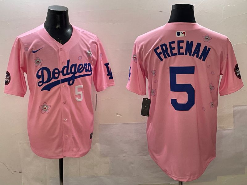 Men Los Angeles Dodgers #5 Freeman Pink Sakura Edition 2025 Nike MLB Jersey style 9->los angeles dodgers->MLB Jersey